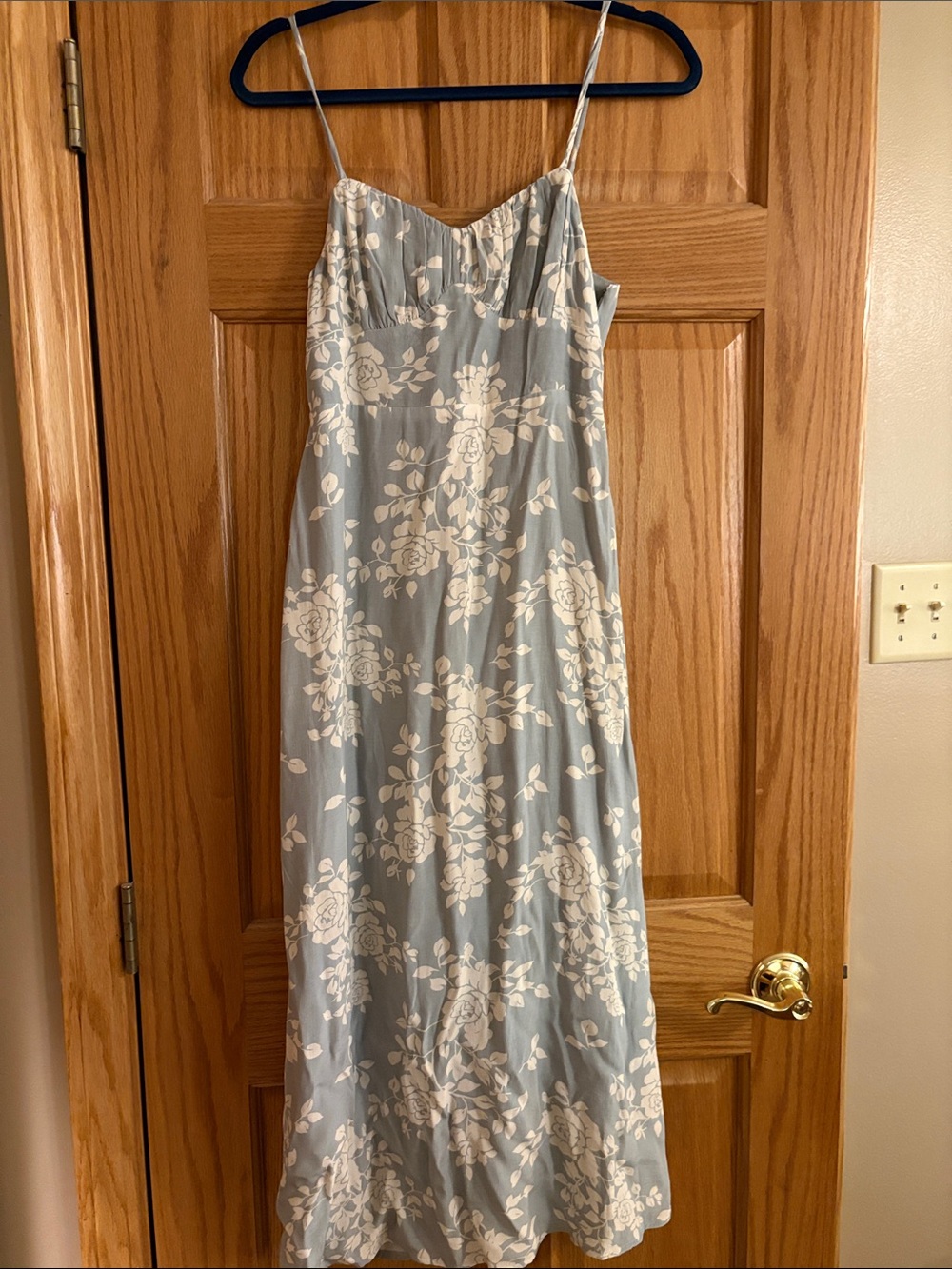 Soft Blue Floral Maxi Slip Dress with Delicate Straps